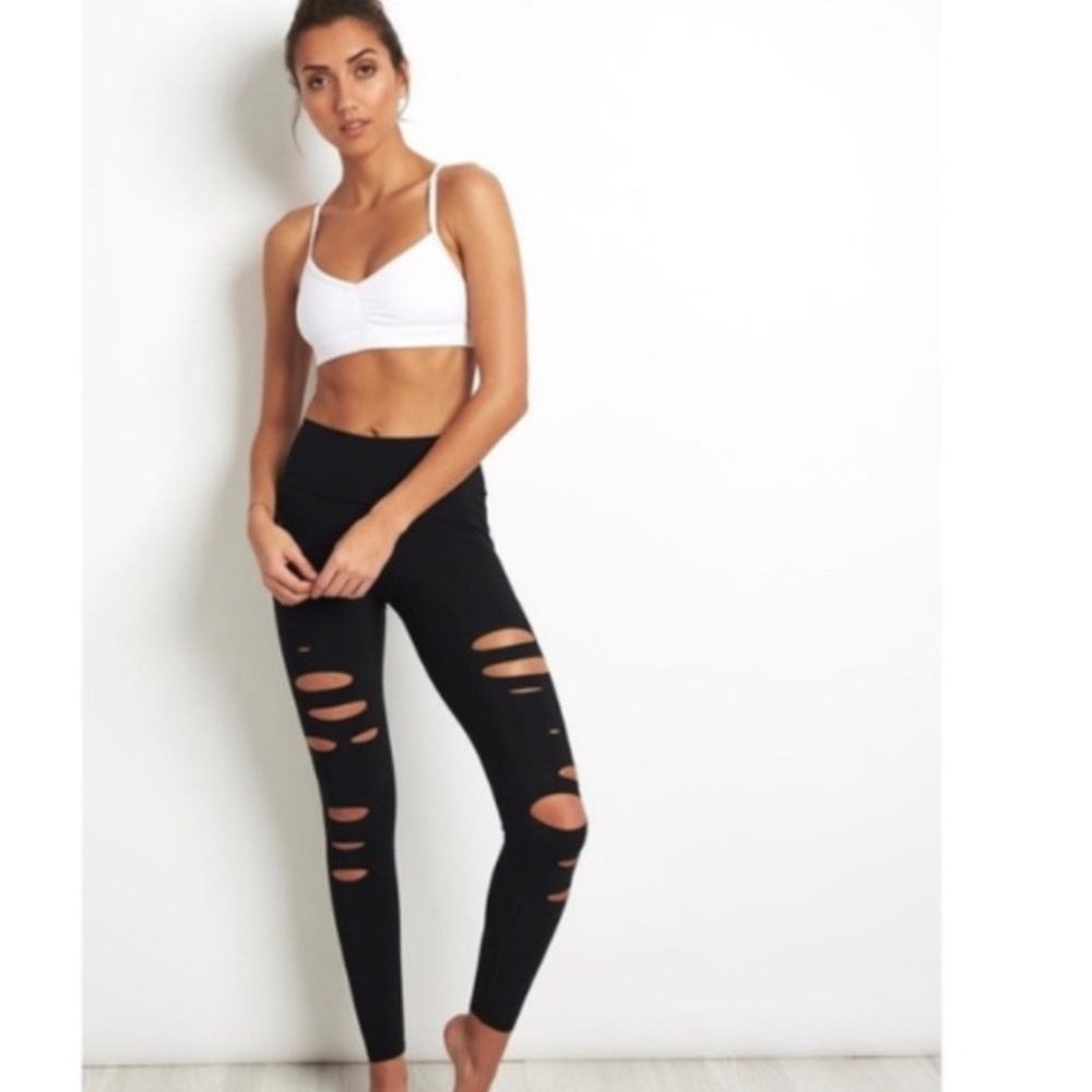Alo High-Waist Ripped Warrior Legging Black Size Small